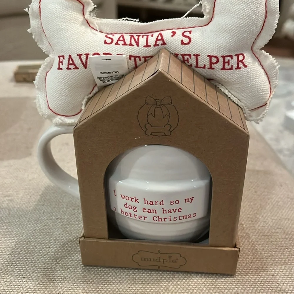 Mud Pie White Santa's Favorite Dog Toy and Mug Set/NWT